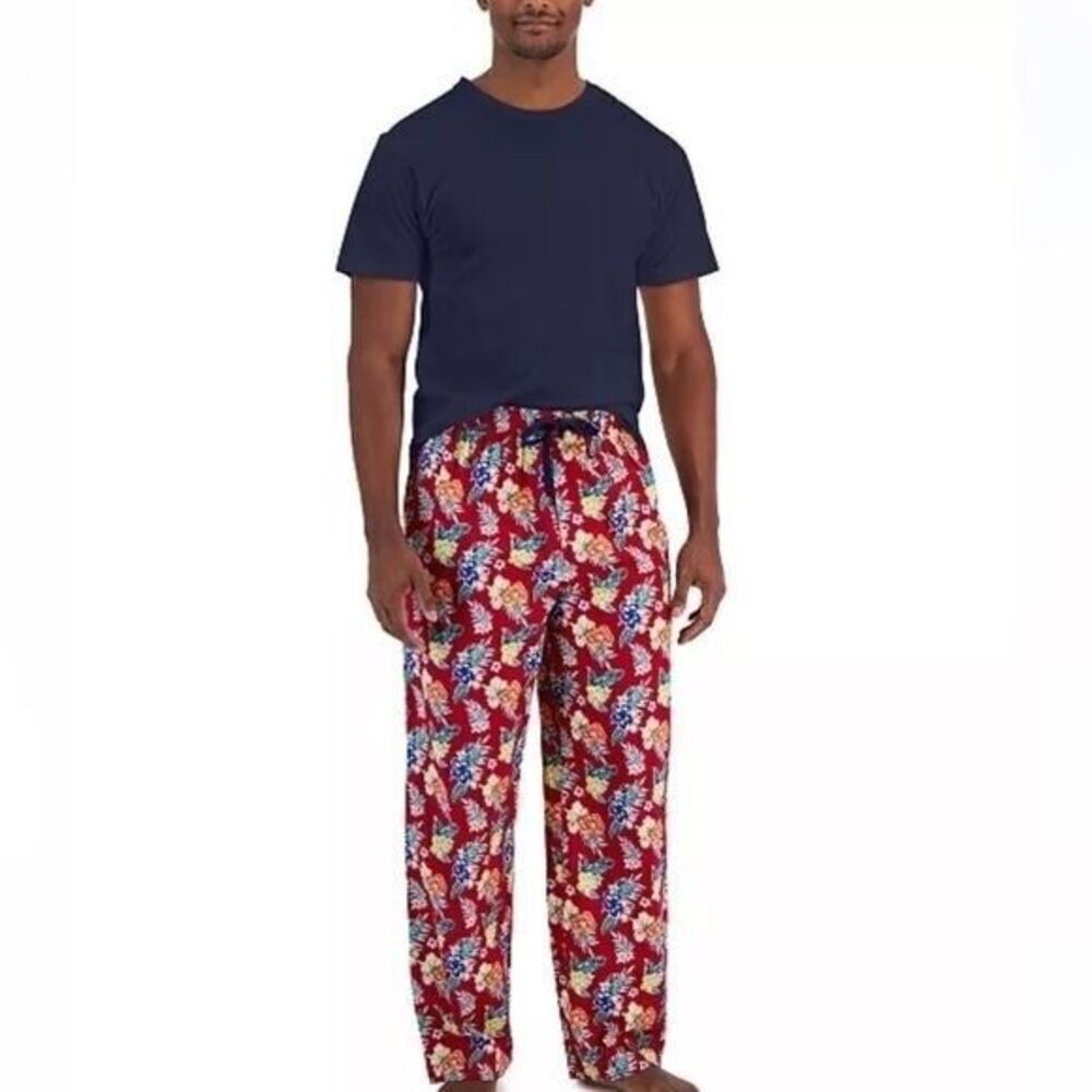 CLUB ROOM Men's Solid Top & Tropical Pants 2-Pc. Pajama Set,